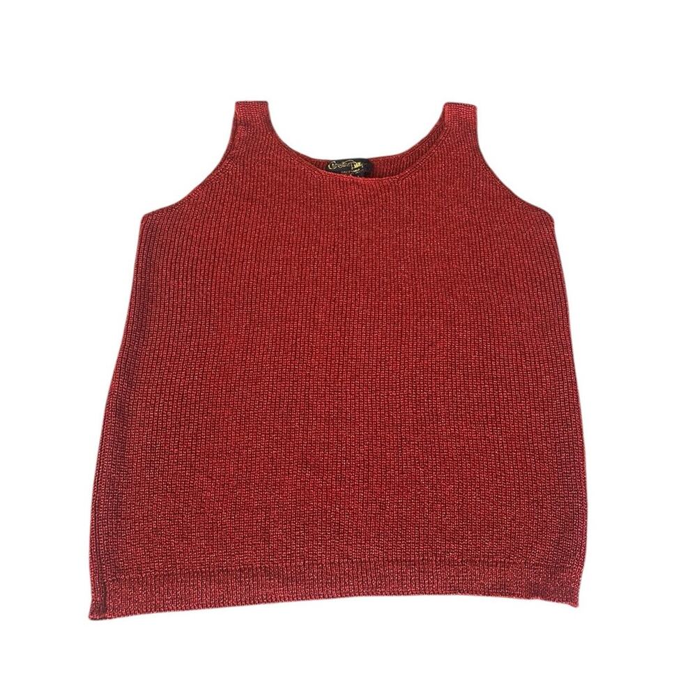 Christine Phillipe Sz L Red Metallic Evening Knit Casual Tank Top